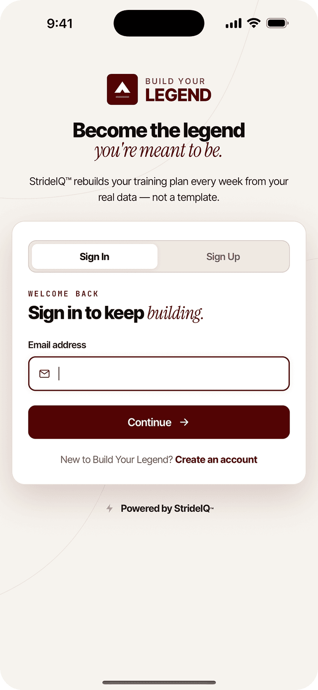 Build Your Legend iPhone app — weekly training plan